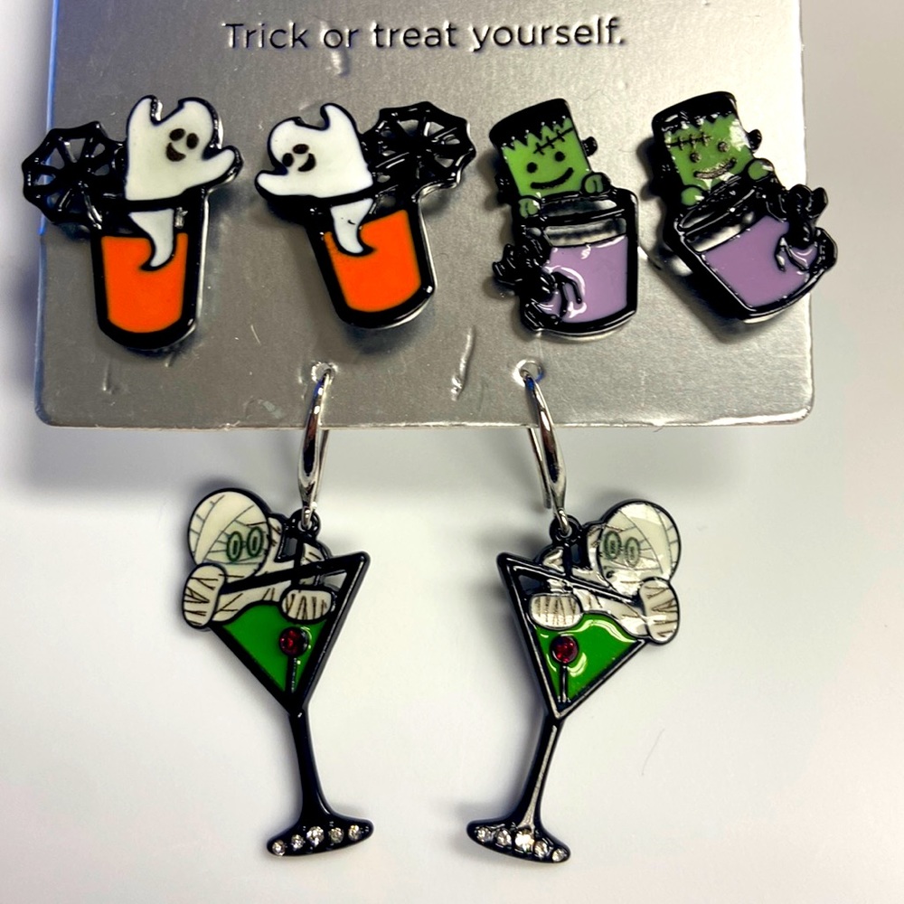 NEW BaubleBar Halloween Ghost Mummy Frankenstein 3D earrings Glow in the Dark